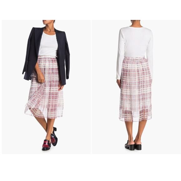 Burberry Cardington Silk Plaid Pleated Midi Skirt Military Red NWT 8 - Picture 1 of 7